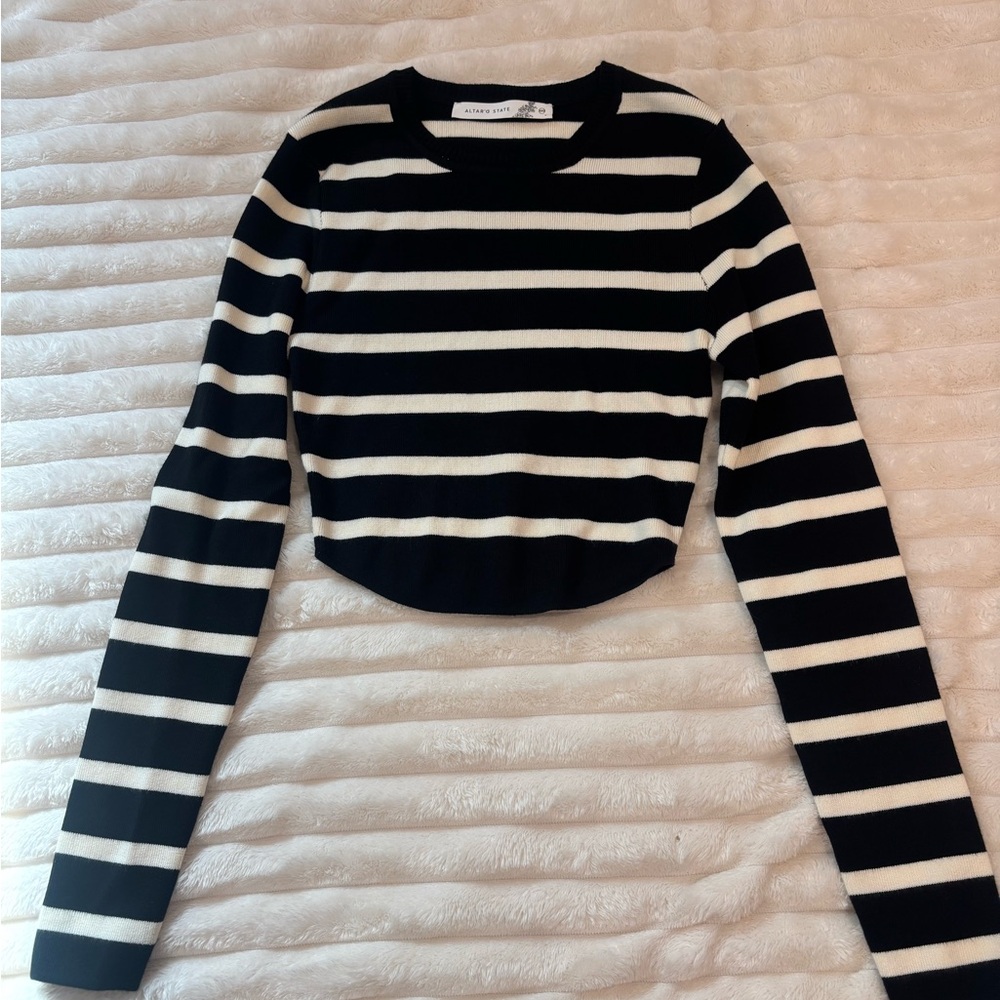 Altar'd State Black and Cream Striped Top